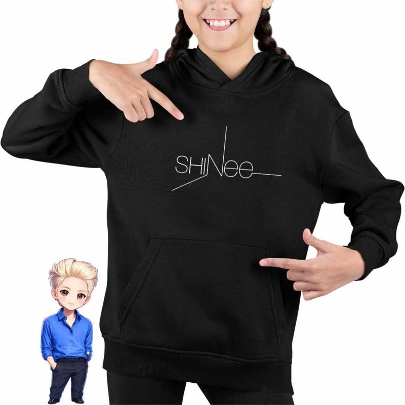 Fashion, accesorii si bijuterii - Copii - Imbracaminte copii - Pulovere si hanorace copii - Hanorac Copii Fete Shinee K-Pop, negru, marime XS Copii - Infinity.ro