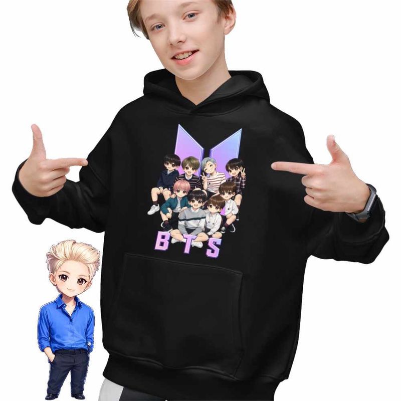 Fashion, accesorii si bijuterii - Copii - Imbracaminte copii - Pulovere si hanorace copii - Hanorac Copii Baieti BTS Kpop Party Arirang, negru, marime XS Copii - Infinity.ro