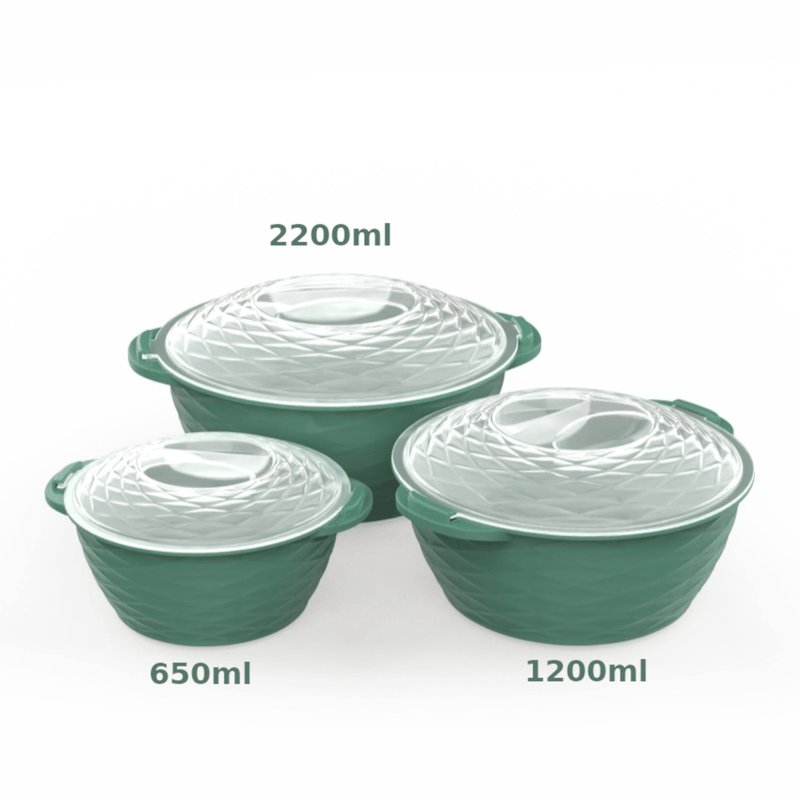 Casa si Gradina - Bucatarie si vesela - Vesela si tacamuri - Farfurii si boluri - Set boluri rotunde verzi cu capace transparente PP BPA Free 3 piese capacitate 2200ml 1200ml 650ml - Infinity.ro