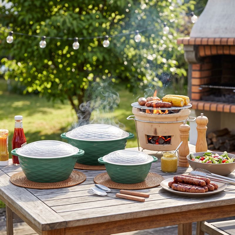 Casa si Gradina - Bucatarie si vesela - Vesela si tacamuri - Farfurii si boluri - Set boluri rotunde verzi cu capace transparente PP BPA Free 3 piese capacitate 2200ml 1200ml 650ml - Infinity.ro