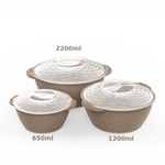 Casa si Gradina - Bucatarie si vesela - Vesela si tacamuri - Farfurii si boluri - Set boluri rotunde bej cu capace transparente PP BPA Free 3 piese capacitate 2200ml 1200ml 650ml - Infinity.ro