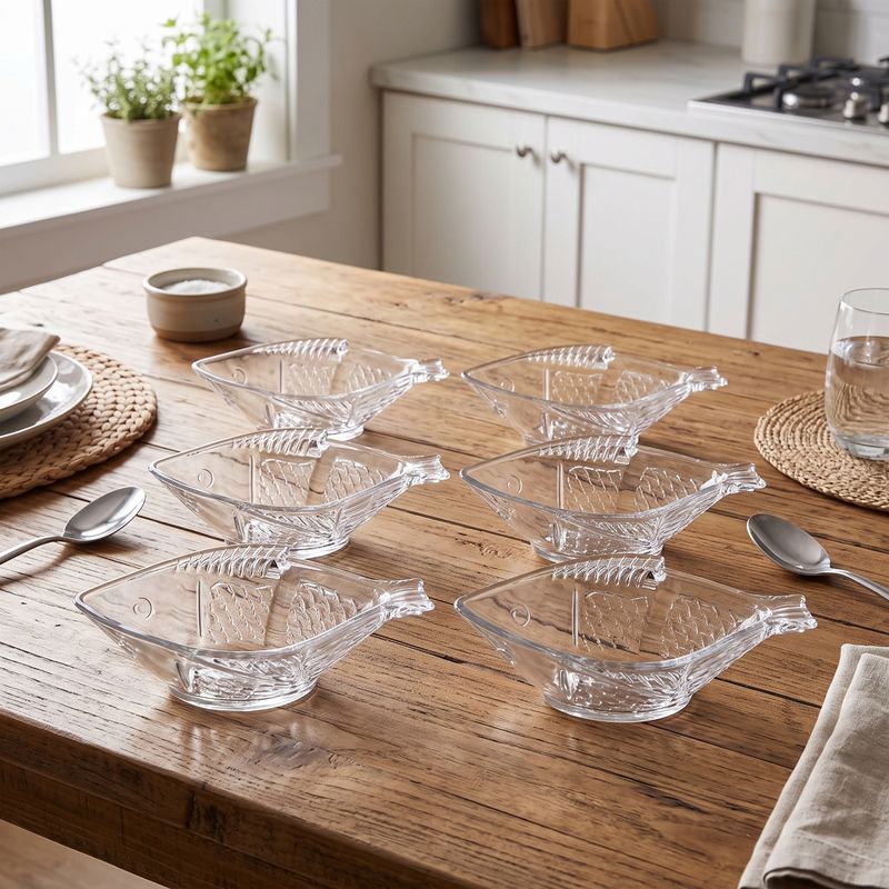 Casa si Gradina - Bucatarie si vesela - Vesela si tacamuri - Farfurii si boluri - Set 6 boluri din sticla transparenta in forma de peste 140 ml pentru deserturi si sosuri - Infinity.ro