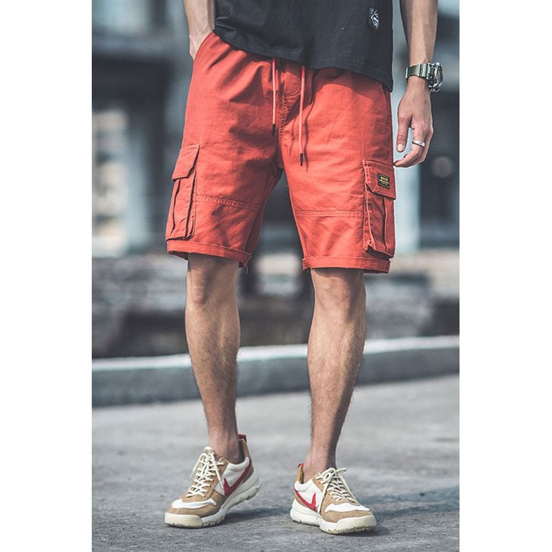 Fashion, accesorii si bijuterii - Barbati - Imbracaminte - Pantaloni barbati - Pantaloni Scurti tip Trei Sferturi pentru Barbati, Croiala Solida si Material Rezistent, Portocaliu, L, PriStyle® - Infinity.ro