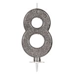 Casa si Gradina - Decoratiuni - Aromaterapie si lumanari - Lumanari si candele - Lumanare tort cifra 8, neagra cu sclipici argintiu, 10 cm - Infinity.ro