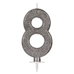 Casa si Gradina - Decoratiuni - Aromaterapie si lumanari - Lumanari si candele - Lumanare tort cifra 8, neagra cu sclipici argintiu, 10 cm - Infinity.ro