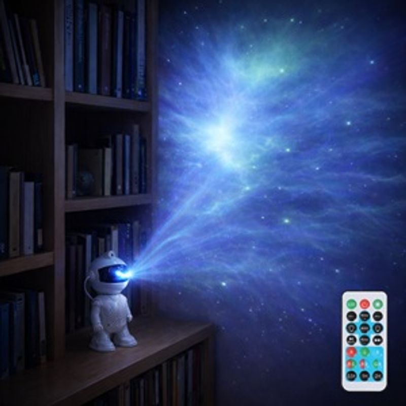Casa si Gradina - Corpuri si surse de iluminat - Veioze si lampi - Lampi de veghe copii - Proiector Astronaut cu LED, Telecomanda si Cablu USB, 11x8x20cm, Alb - Infinity.ro