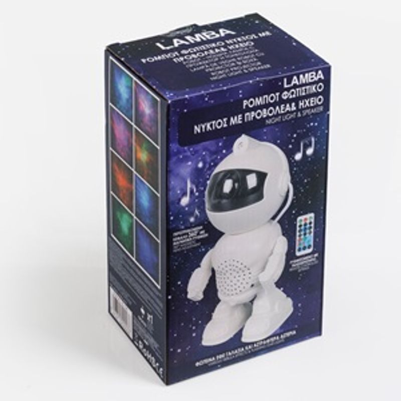 Casa si Gradina - Corpuri si surse de iluminat - Veioze si lampi - Lampi de veghe copii - Proiector Astronaut cu LED, Telecomanda si Cablu USB, 11x8x20cm, Alb - Infinity.ro