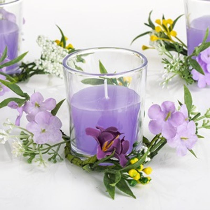Casa si Gradina - Decoratiuni - Aromaterapie si lumanari - Suporturi lumanari - Set 3 Lumanari cu Coronite de Flori, Mov - Infinity.ro