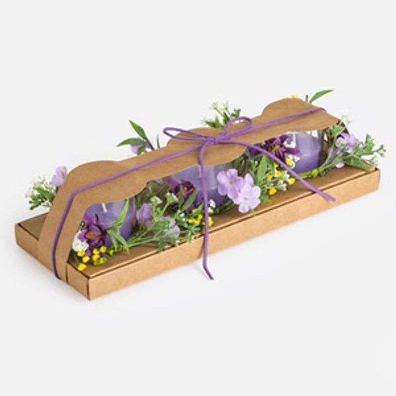 Casa si Gradina - Decoratiuni - Aromaterapie si lumanari - Suporturi lumanari - Set 3 Lumanari cu Coronite de Flori, Mov - Infinity.ro