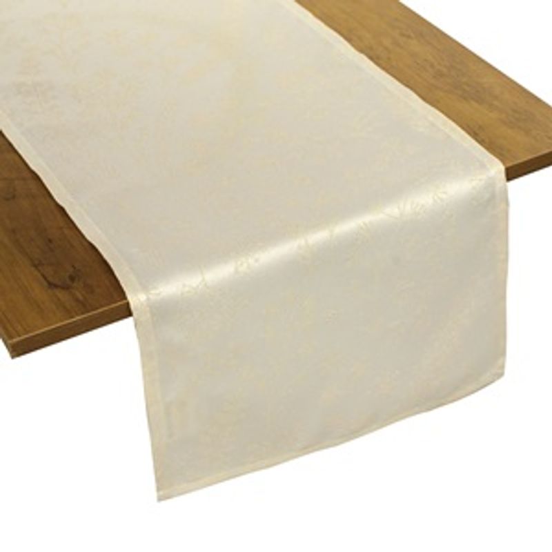 Casa si Gradina - Textile si covoare - Textile bucatarie - Fete de masa - Runner Decorativ de Craciun, Ecru cu Model Frunze din Fir Auriu, 160x33cm - Infinity.ro