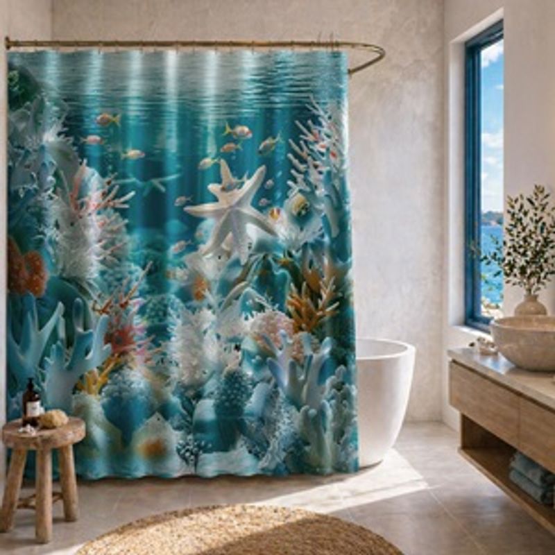 Casa si Gradina - Textile si covoare - Perdele si draperii - Perdele - Perdea de dus din PEVA cu model marin, 180x180 cm, include 12 inele - Infinity.ro