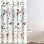 Casa si Gradina - Textile si covoare - Perdele si draperii - Perdele - Perdea de dus textila, 180x180 cm, albastra, model vintage cu biciclete - Infinity.ro