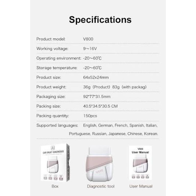 Auto si Moto - Reparatii si depanare - Sisteme de diagnoza - Scaner tester diagnoza V800 AI Bluetooth OBD2 aplicatie gratuita cu AI - Infinity.ro