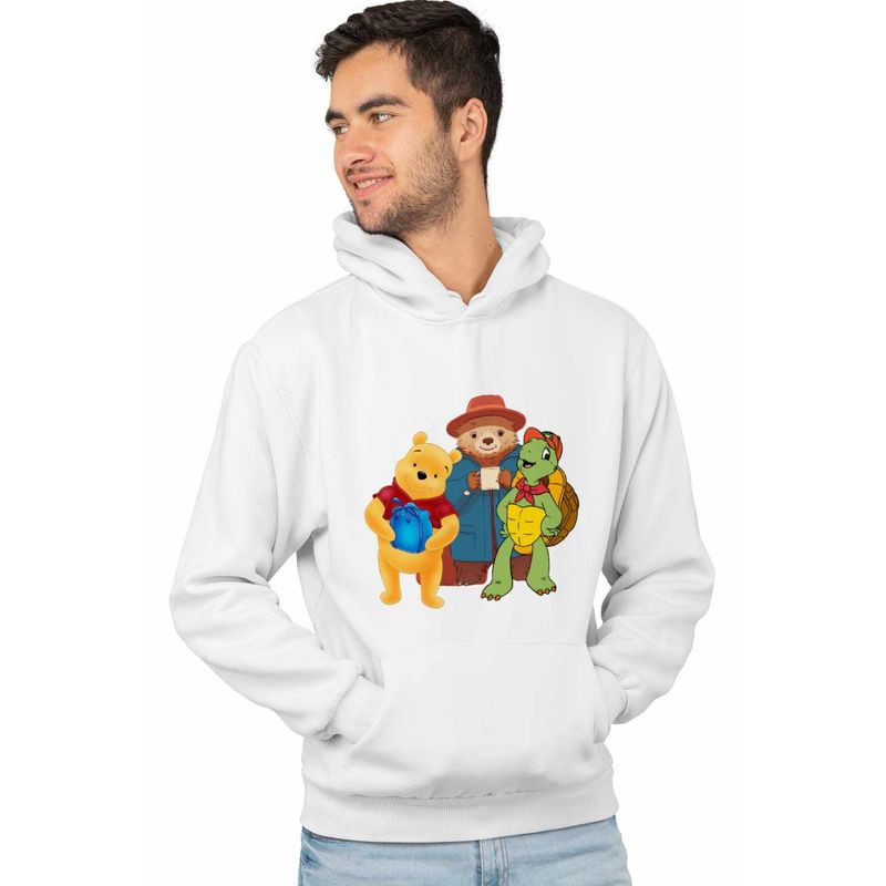 Fashion, accesorii si bijuterii - Barbati - Imbracaminte - Hanorace barbati - Hanorac Barbati Paddington Winnie the Pooh Franklin Testoasa, alb, marime L - Infinity.ro