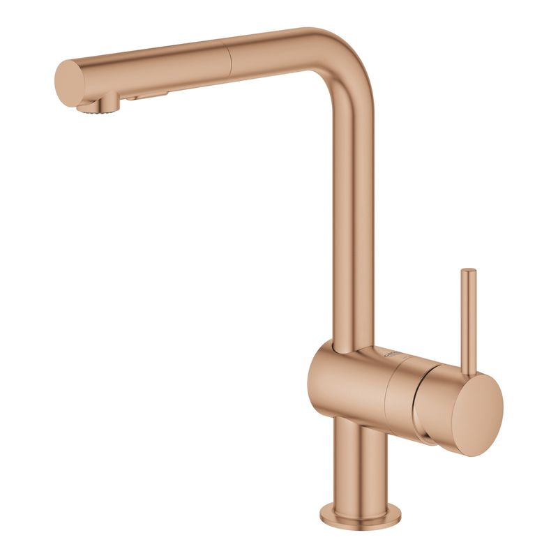 Casa si Gradina - Sanitare - Chiuveta bucatarie si accesorii - Baterii bucatarie - Baterie de bucatarie Grohe 30274DA0, Minta, 3/8'', Tip L, inalta, dus extractabil, 2 functii, lucios, cupru - Infinity.ro