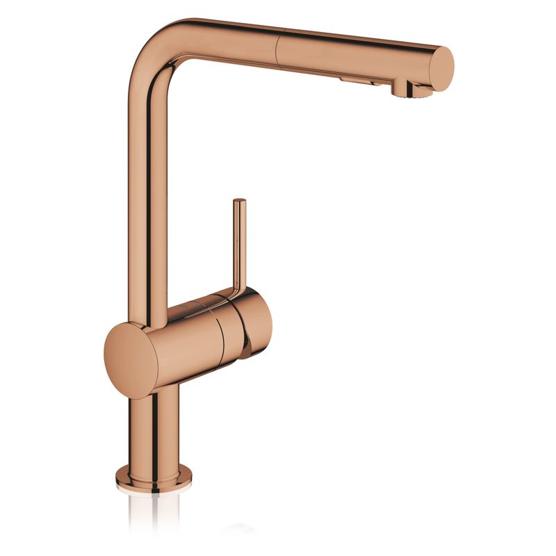 Casa si Gradina - Sanitare - Chiuveta bucatarie si accesorii - Baterii bucatarie - Baterie de bucatarie Grohe 30274DA0, Minta, 3/8'', Tip L, inalta, dus extractabil, 2 functii, lucios, cupru - Infinity.ro