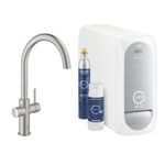 Casa si Gradina - Sanitare - Chiuveta bucatarie si accesorii - Baterii bucatarie - Baterie de bucatarie Grohe 31455DC1, Blue Home, inalta, tip C, filtare, racire, apa carbogazoasa, mat, otel satinat - Infinity.ro