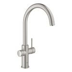 Casa si Gradina - Sanitare - Chiuveta bucatarie si accesorii - Baterii bucatarie - Baterie de bucatarie Grohe 31455DC1, Blue Home, inalta, tip C, filtare, racire, apa carbogazoasa, mat, otel satinat - Infinity.ro