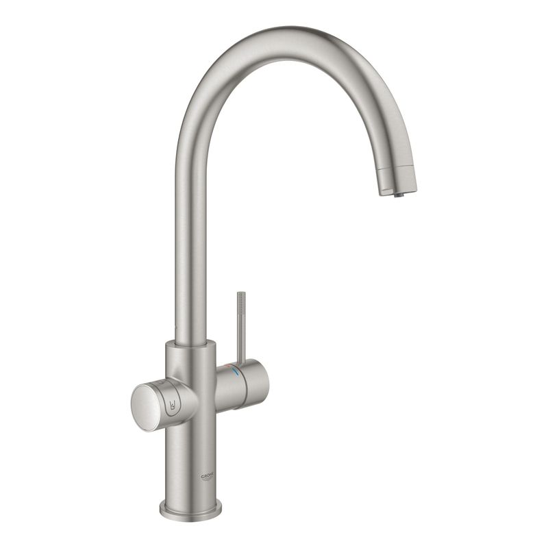 Casa si Gradina - Sanitare - Chiuveta bucatarie si accesorii - Baterii bucatarie - Baterie de bucatarie Grohe 31455DC1, Blue Home, inalta, tip C, filtare, racire, apa carbogazoasa, mat, otel satinat - Infinity.ro