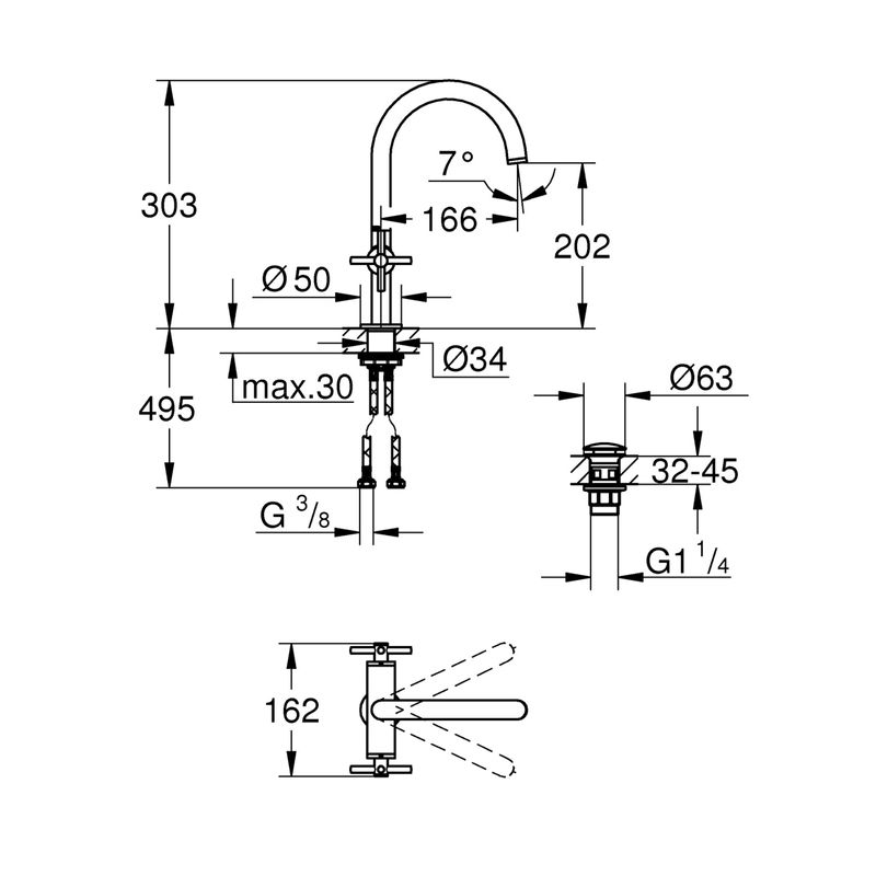 Casa si Gradina - Sanitare - Lavoar baie si accesorii - Baterii sanitare - Baterie lavoar Grohe 21019GL3, Atrio, 3/8'', L, 303 mm, ventil, lucios, auriu - Infinity.ro