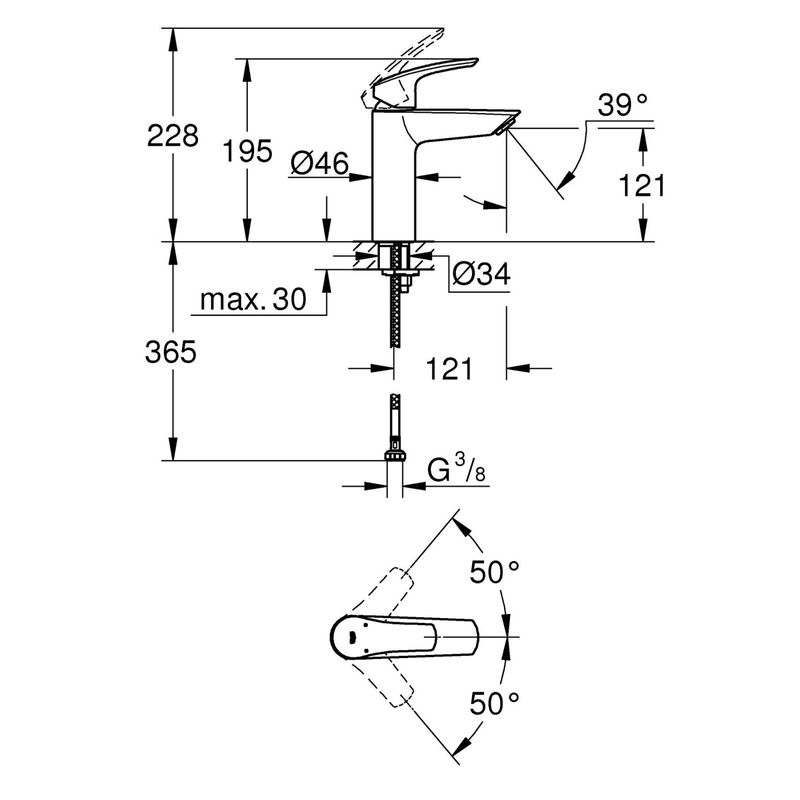 Casa si Gradina - Sanitare - Lavoar baie si accesorii - Baterii sanitare - Baterie lavoar Grohe 233242433, 28 mm, 5 l/min, 0.8 bar, 35 mm, 195 mm, 121 mm, 365 mm, 1 orificii instalare, Negru - Infinity.ro