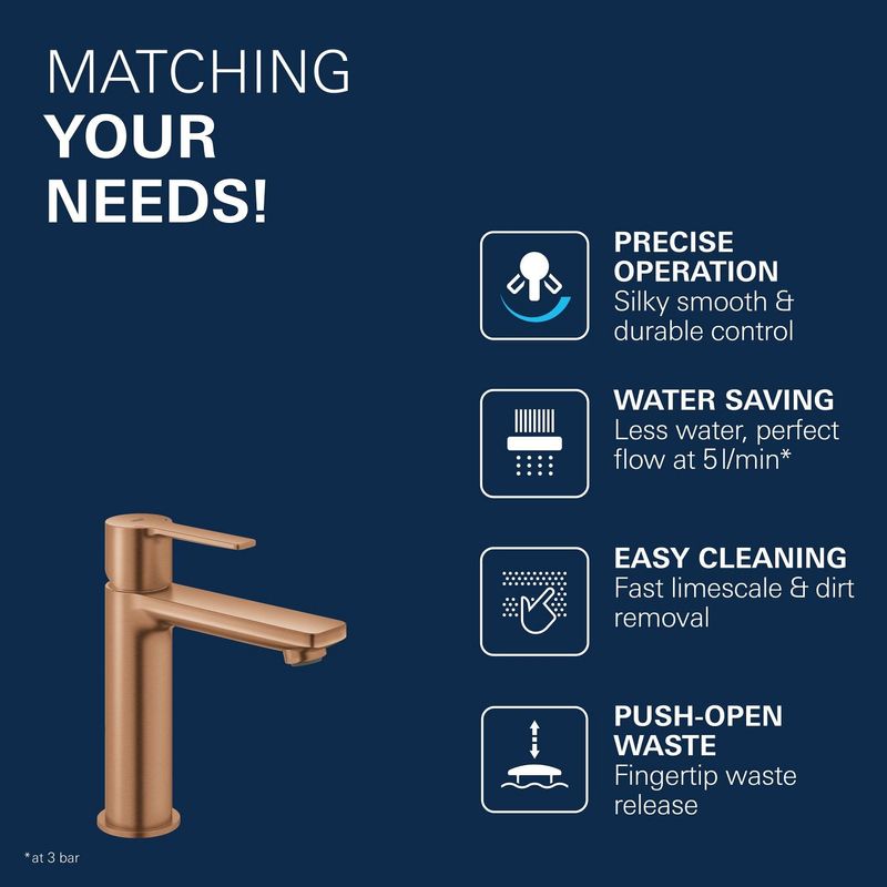 Casa si Gradina - Sanitare - Lavoar baie si accesorii - Baterii sanitare - Baterie lavoar Grohe 23106DL1, 28 mm, 5 l/min, 0.6 bar, 35 mm, 180 mm, 128 mm, 360 mm, 1 orificii instalare, Cupru - Infinity.ro