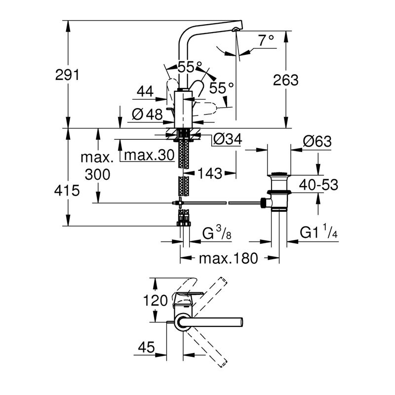 Casa si Gradina - Sanitare - Lavoar baie si accesorii - Baterii sanitare - Baterie lavoar Grohe 23054003, 1 bar, 35 mm, 291 mm, 143 mm, 415 mm, 1 orificii instalare, 3/8 dimensiune racord, Crom - Infinity.ro