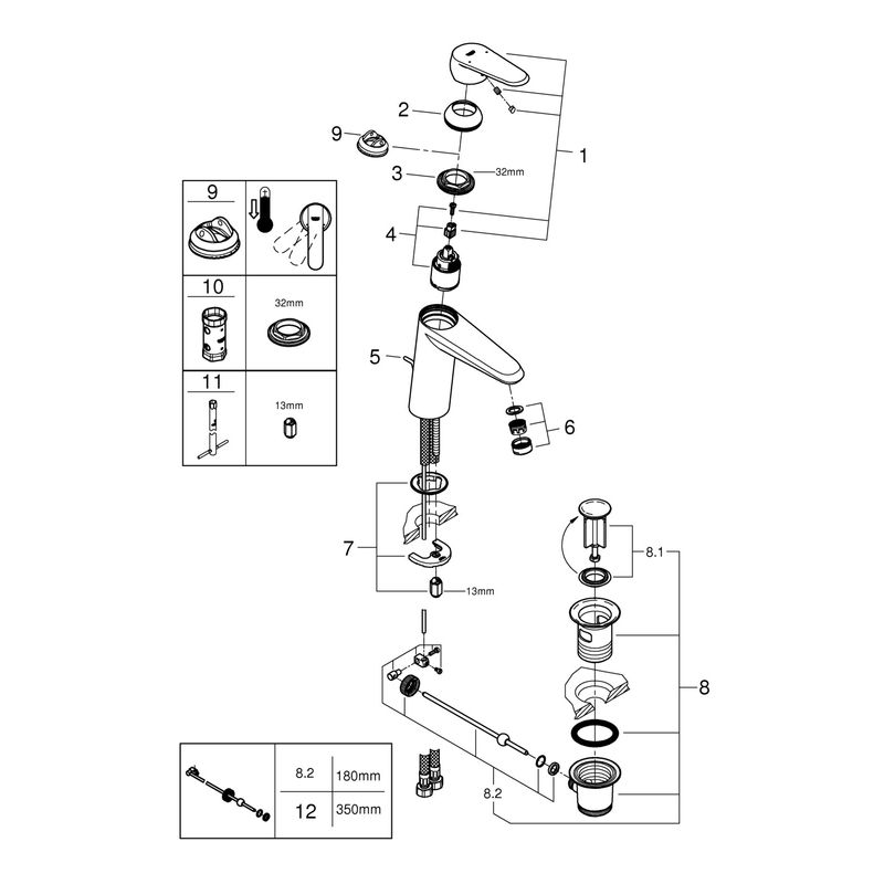 Casa si Gradina - Sanitare - Lavoar baie si accesorii - Baterii sanitare - Baterie lavoar Grohe 23448002, 35 mm, 1 bar, 184 mm, 142 mm, 505 mm, 1 orificii instalare, 3/8 dimensiune racord, Crom - Infinity.ro