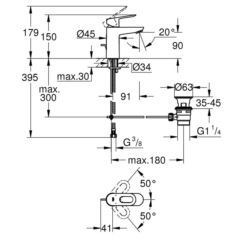 Casa si Gradina - Sanitare - Lavoar baie si accesorii - Baterii sanitare - Baterie lavoar Grohe 23335000, 28 mm, 5.7 l/min, 1 bar, 35 mm, 150 mm, 91 mm, 1.24 kg, 395 mm, monocomanda, Crom - Infinity.ro