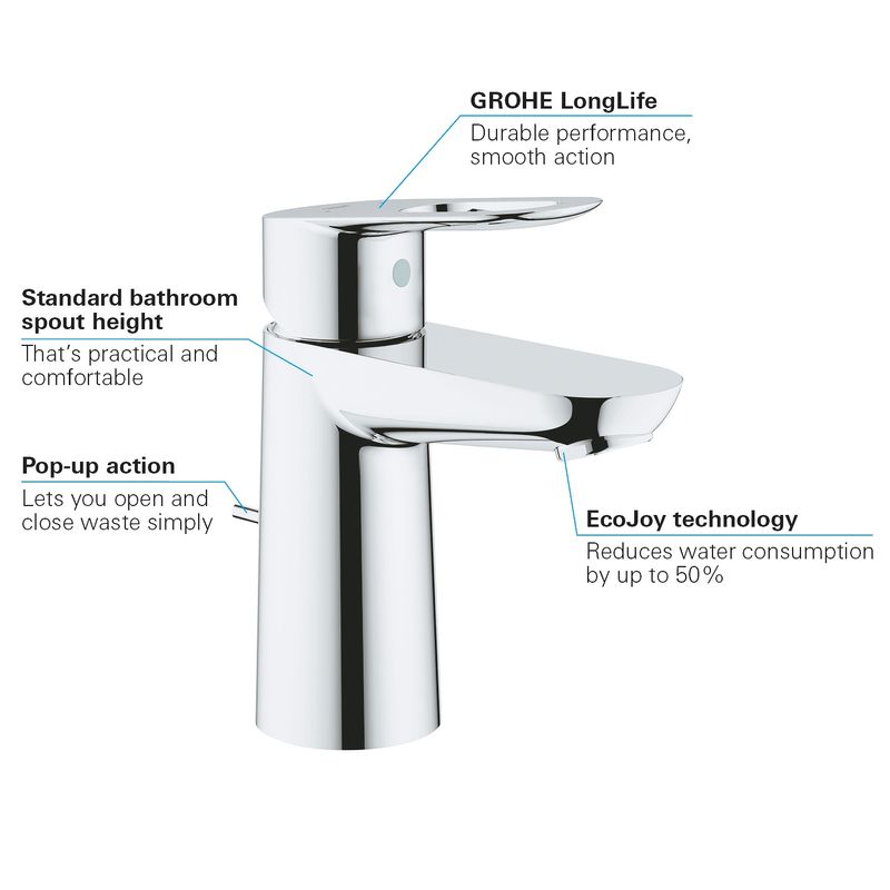 Casa si Gradina - Sanitare - Lavoar baie si accesorii - Baterii sanitare - Baterie lavoar Grohe 23335000, 28 mm, 5.7 l/min, 1 bar, 35 mm, 150 mm, 91 mm, 1.24 kg, 395 mm, monocomanda, Crom - Infinity.ro
