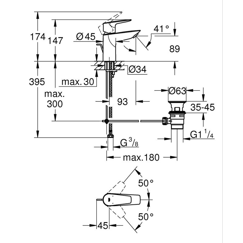 Casa si Gradina - Sanitare - Lavoar baie si accesorii - Baterii sanitare - Baterie lavoar Grohe 233422431, 28 mm, 5 l/min, 0.7 bar, 34 mm, 147 mm, 93 mm, 395 mm, 1 orificii instalare, Negru - Infinity.ro