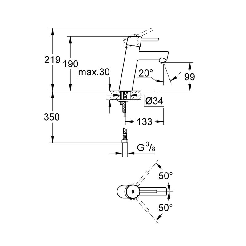 Casa si Gradina - Sanitare - Lavoar baie si accesorii - Baterii sanitare - Baterie lavoar Grohe 23451001, 28 mm, 5.7 l/min, 0.3 bar, 35 mm, 190 mm, 133 mm, 485 mm, 1 orificii instalare, Crom - Infinity.ro