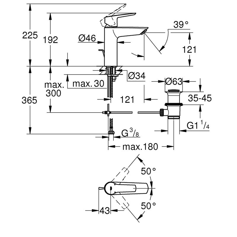 Casa si Gradina - Sanitare - Lavoar baie si accesorii - Baterii sanitare - Baterie lavoar Grohe 23455002, 1 bar, 35 mm, 192 mm, 121 mm, 365 mm, 1 orificii instalare, 3/8 dimensiune racord, Crom - Infinity.ro