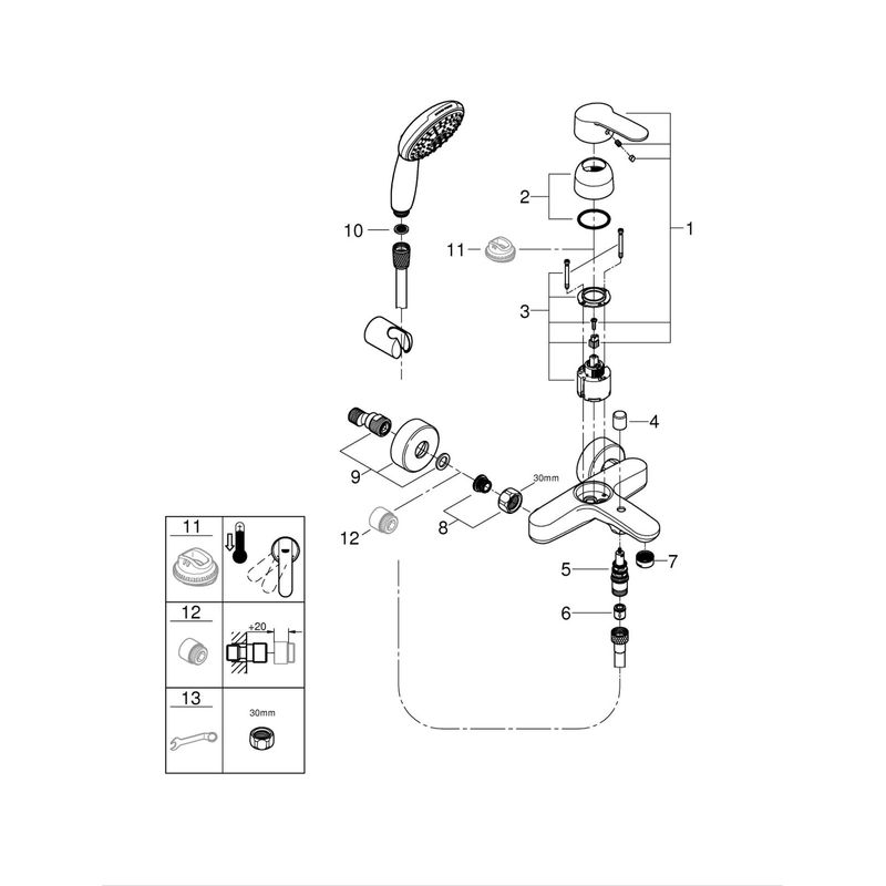 Casa si Gradina - Sanitare - Lavoar baie si accesorii - Baterii sanitare - Baterie cada Grohe 25275002, 1 bar, 110 mm, 1.5 m, 225 mm, 173 mm, 44 mm, 2 orificii instalare, Crom - Infinity.ro