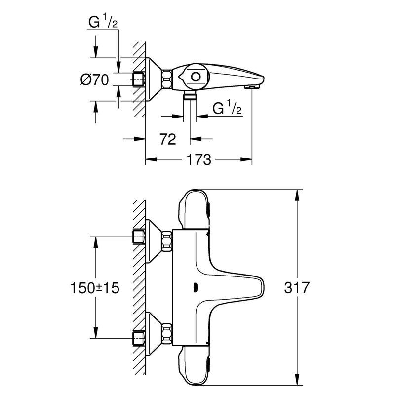Casa si Gradina - Sanitare - Lavoar baie si accesorii - Baterii sanitare - Baterie cada Grohe 34816003, 1 bar, 317 mm, 173 mm, 101 mm, 2 orificii instalare, 1/2 dimensiune racord, Crom - Infinity.ro