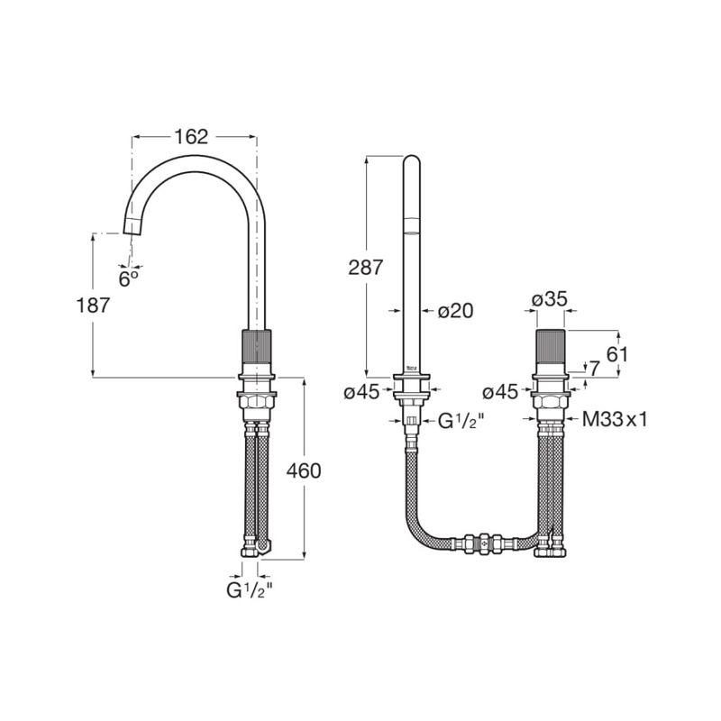 Casa si Gradina - Sanitare - Lavoar baie si accesorii - Baterii sanitare - Baterie lavoar Roca A5A3D3FCN0, 28 mm, 5 l/min, 0.5 bar, 35 mm, 287 mm, 162 mm, 460 mm, 2 orificii instalare, Negru - Infinity.ro