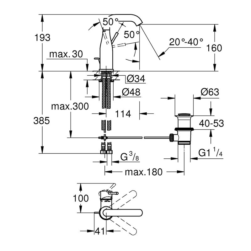 Casa si Gradina - Sanitare - Lavoar baie si accesorii - Baterii sanitare - Baterie lavoar Grohe 23462DA1, 28 mm, 5.7 l/min, 1 bar, 35 mm, 193 mm, 114 mm, 385 mm, 1 orificii instalare, Cupru - Infinity.ro