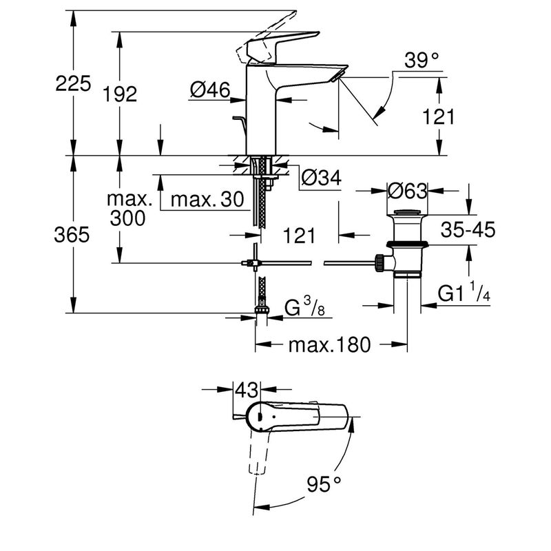 Casa si Gradina - Sanitare - Lavoar baie si accesorii - Baterii sanitare - Baterie lavoar Grohe 235522432, 28 mm, 5.7 l/min, 0.6 bar, 35 mm, 192 mm, 121 mm, 365 mm, 1 orificii instalare, Negru - Infinity.ro