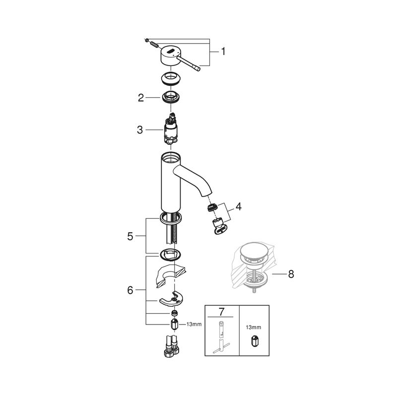 Casa si Gradina - Sanitare - Lavoar baie si accesorii - Baterii sanitare - Baterie lavoar Grohe 23590001, 28 mm, 5.7 l/min, 0.3 bar, 35 mm, 174 mm, 116 mm, 360 mm, 1 orificii instalare, Crom - Infinity.ro