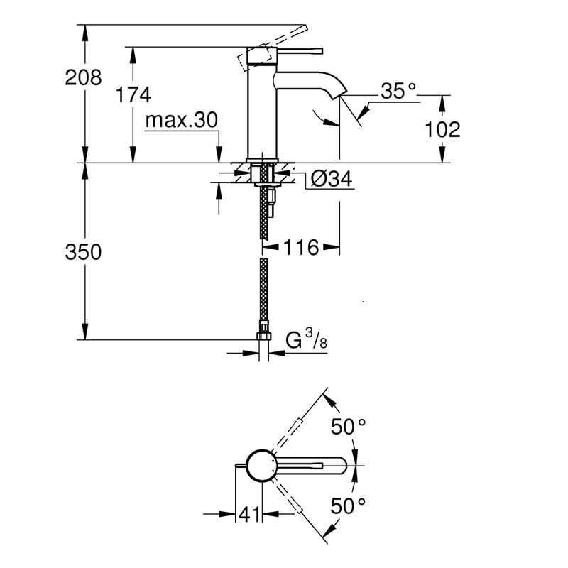 Casa si Gradina - Sanitare - Lavoar baie si accesorii - Baterii sanitare - Baterie lavoar Grohe 23590001, 28 mm, 5.7 l/min, 0.3 bar, 35 mm, 174 mm, 116 mm, 360 mm, 1 orificii instalare, Crom - Infinity.ro