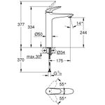 Casa si Gradina - Sanitare - Lavoar baie si accesorii - Baterii sanitare - Baterie lavoar Grohe 23719003, 35 mm, 5.7 l/min, 1 bar, 334 mm, 175 mm, 2.25 kg, 370 mm, 1 orificii instalare, Crom - Infinity.ro