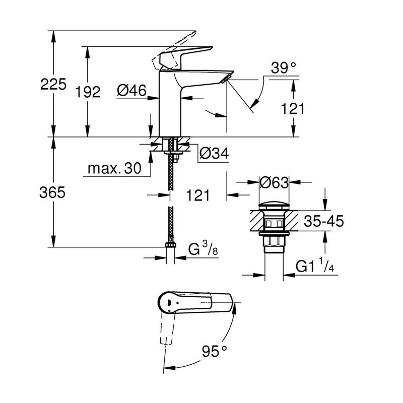 Casa si Gradina - Sanitare - Lavoar baie si accesorii - Baterii sanitare - Baterie lavoar Grohe 237462432, 28 mm, 5.7 l/min, 0.8 bar, 35 mm, 192 mm, 121 mm, 370 mm, 1 orificii instalare, Negru - Infinity.ro
