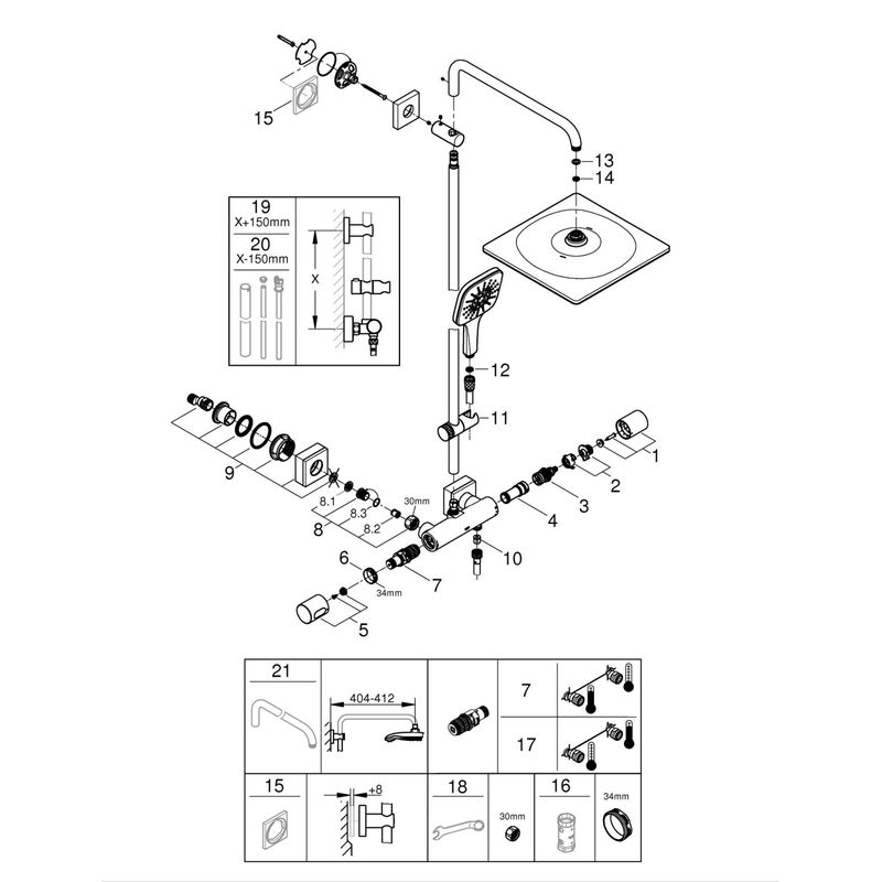 Casa si Gradina - Sanitare - Cazi si cabine de dus - Coloane si seturi de dus - Sistem de dus Grohe 26837AL0, SmartActive Cube 310, aparent, 310 mm, termostat, 1 functie, mat, grafit - Infinity.ro