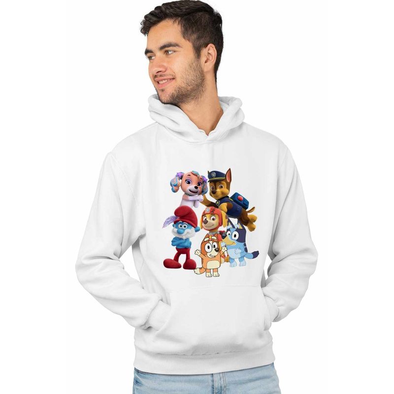 Fashion, accesorii si bijuterii - Barbati - Imbracaminte - Hanorace barbati - Hanorac Barbati Paw Patrol Bluey Blue Bingo Papa Strumf Sirena Coral, alb, marime M - Infinity.ro