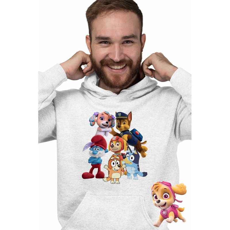 Fashion, accesorii si bijuterii - Barbati - Imbracaminte - Hanorace barbati - Hanorac Barbati Paw Patrol Bluey Blue Bingo Papa Strumf Sirena Coral, alb, marime M - Infinity.ro