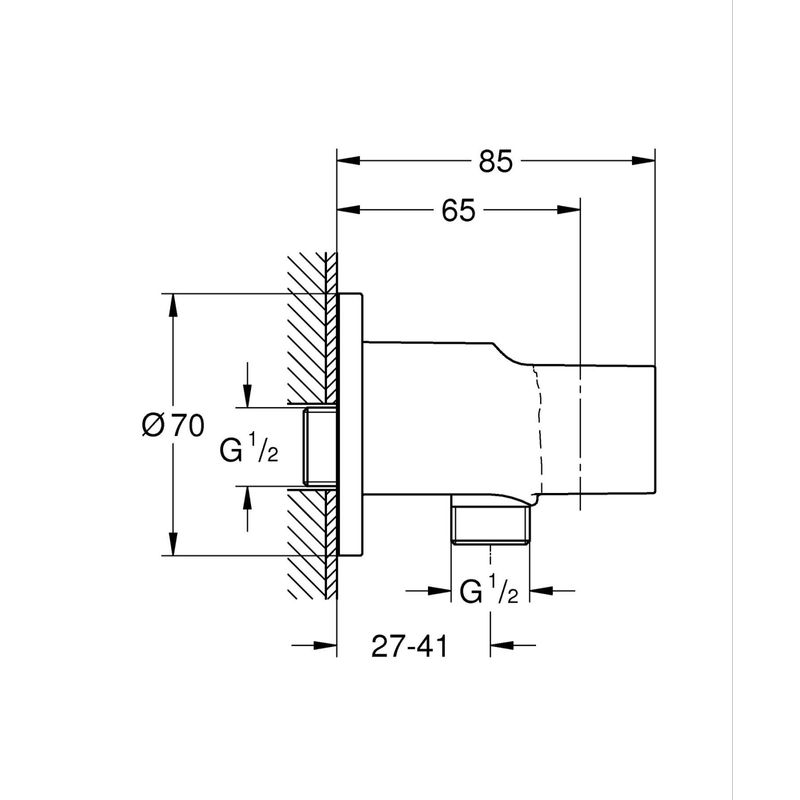 Casa si Gradina - Sanitare - Cazi si cabine de dus - Coloane si seturi de dus - Cot iesire dus Grohe 28679001, 85 mm, 70 mm, 1/2 diametru filet iesire, 1/2 diametru filet alimentare, Crom - Infinity.ro