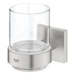 Casa si Gradina - Sanitare - Suporturi si accesorii baie - Suporturi baie - Pahar baie Grohe 41097DC0, Start Cube, pe perete, metal/sticla, mat, otel satinat - Infinity.ro