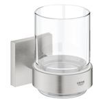 Casa si Gradina - Sanitare - Suporturi si accesorii baie - Suporturi baie - Pahar baie Grohe 41097DC0, Start Cube, pe perete, metal/sticla, mat, otel satinat - Infinity.ro