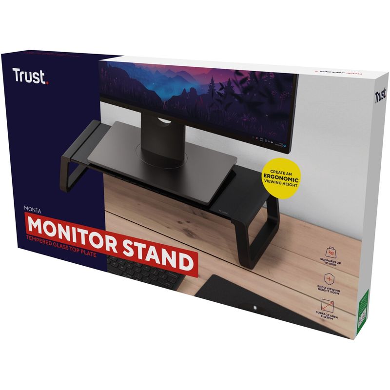 PC, gaming si accesorii - Desktop PC & monitoare - Accesorii monitoare - Suport monitor Trust Monta, 41 x 22 x 10 cm, sticla securizata, negru - Infinity.ro