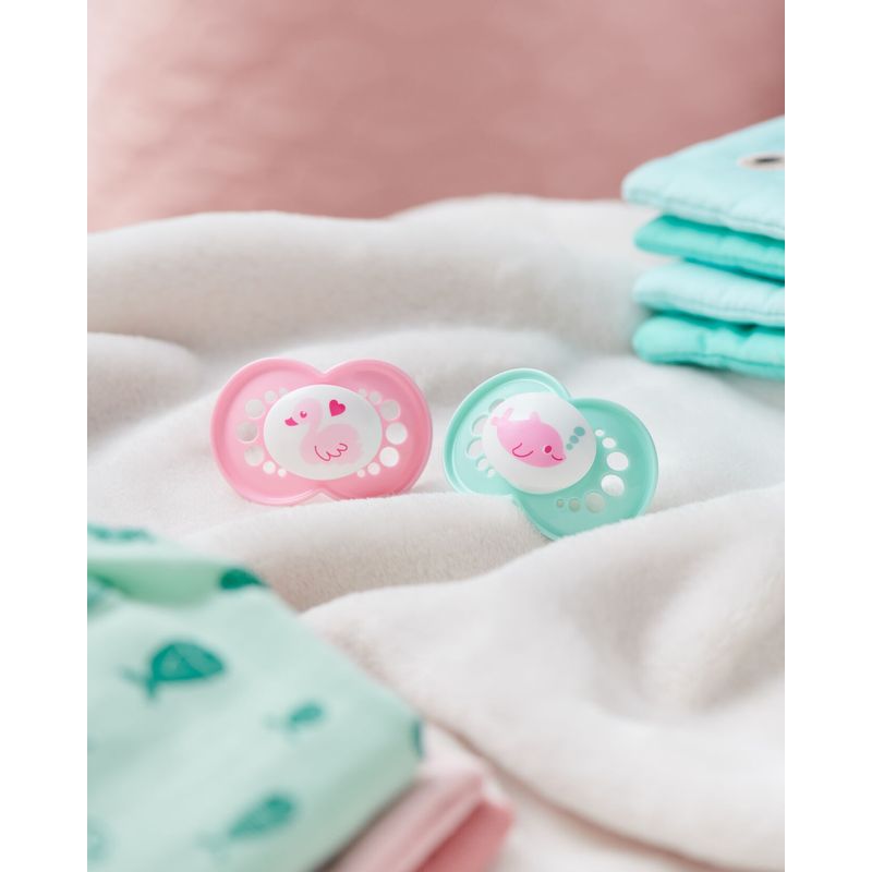 Jucarii, Copii si Bebe - Hrana si alaptare - Biberoane, suzete si accesorii hranire - Suzete si accesorii - Set 2 suzete ortodontice MAM Original Sealife, 6-18 luni, silicon, Roz/Verde - Infinity.ro